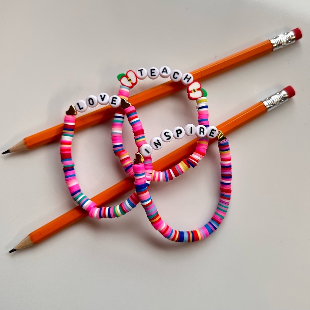 Teacher Bracelet Set/Bracelet Set/Clay Beads Bracelet Set/Teach Love Inspire